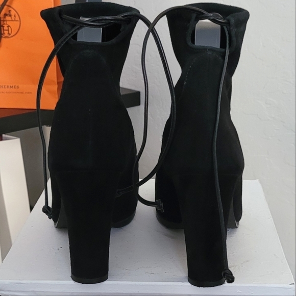 Stuart Weitzman Ankle Boot Perfection Glove Heel bootie Tie back black suede - Picture 7 of 14